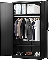 Letaya 72" Metal Lockable Wardrobe Cabinet - Durable Steel Clothing Locker with Adjustable Shelves for Home, Gym, Office (Black)
