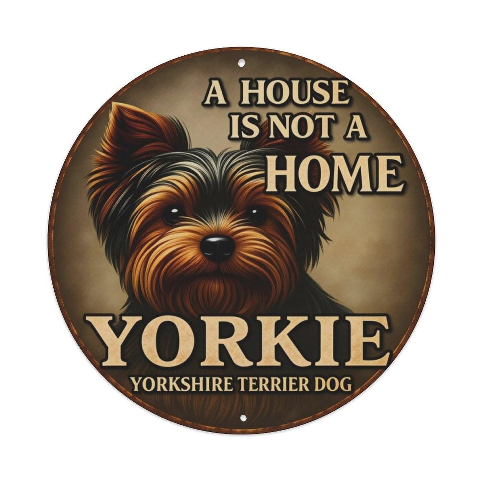 Vintage Yorkshire Terrier Pet Home Round Decor Sign Vintage Aluminium Metal Sign, Retro Wall Decor for Home, Bar, Garage & Farmhouse 20x20cm