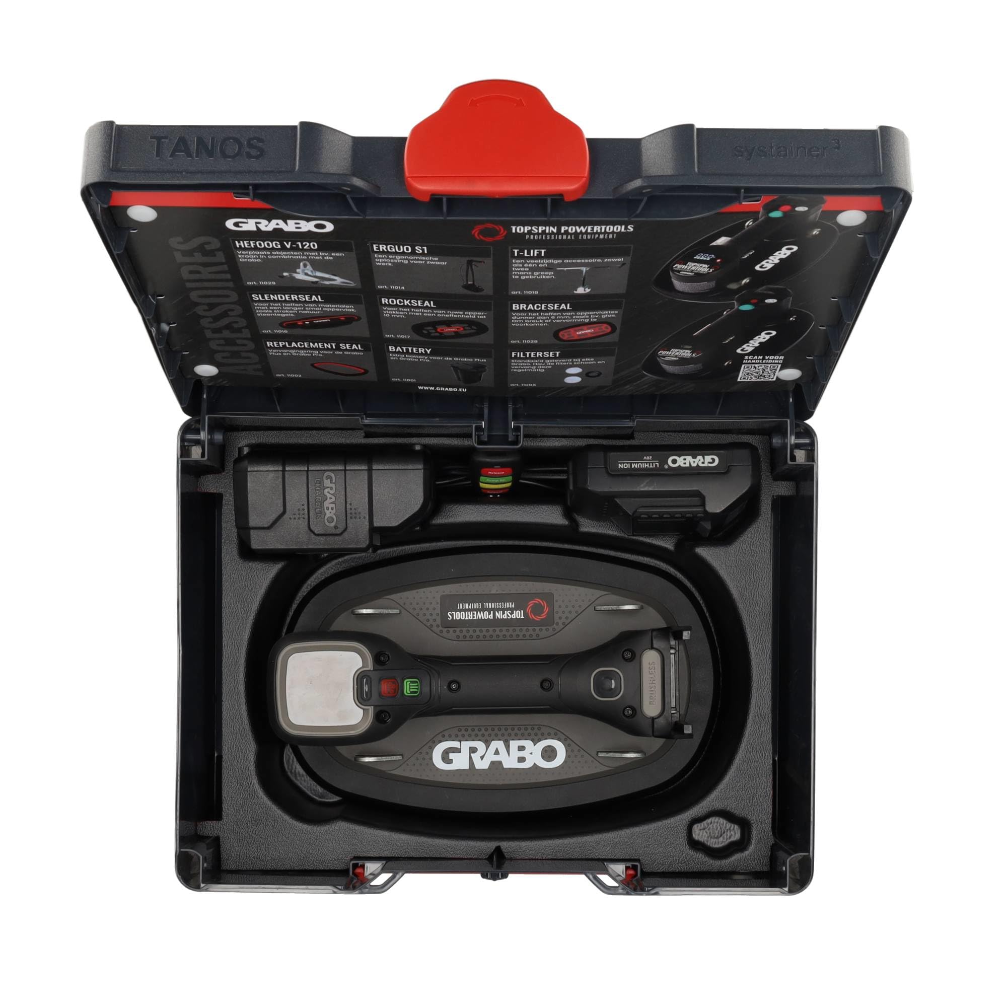 GRABO Pro Brushless - Digitaler Akku Vakuum Saugheber [Inkl. 18V Akku und Ladegerät] Im Tanos Systainer3. 120kg Hubkraft, mit Brushless Vakuumpumpe, Großes Digital Display (GPBT) (Im Tanos Systainer3)