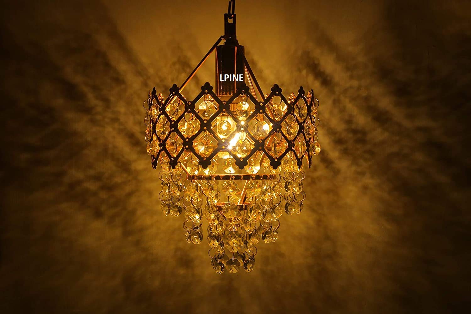 Beautiful Crystal Drop 45 Watts Chandelier Ceiling Hanging Lamp (White, Golden)(AC)