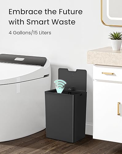 Miniatura 3 de Cesun Cubo de basura de baño de 4 galones con tapa, pequeño bote de basura automático, con sensor de movimiento sin contacto, cesta de basura de
