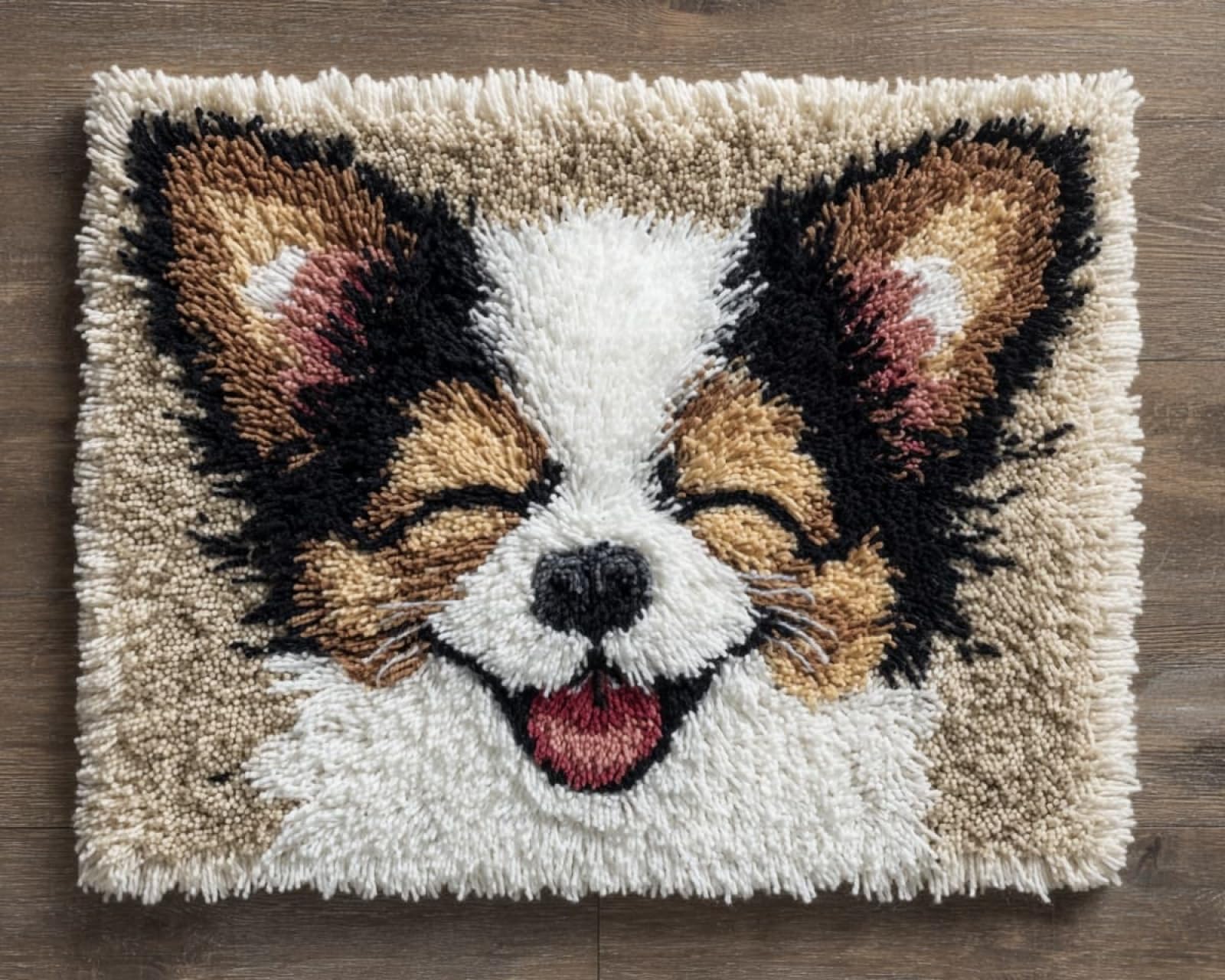 Wallphantom Rug Making Kit for Adults Beginners,Happy Chihuahua,Latch Hook Cushion Kits,Carpet Embroidery Needlework Crocheting,Tapestry for Home Decoration,80x115cm