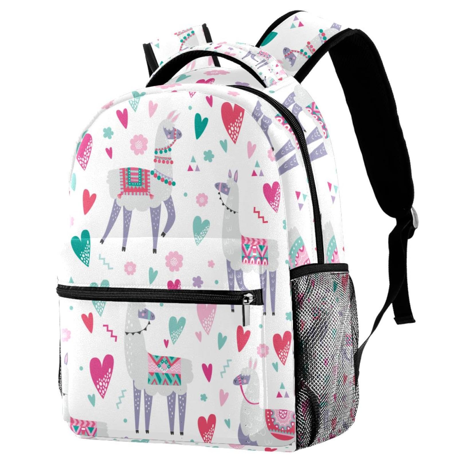 Sac à dos d'école alpaga blanc 29.4x20x40cm pour adolescents et étudiants