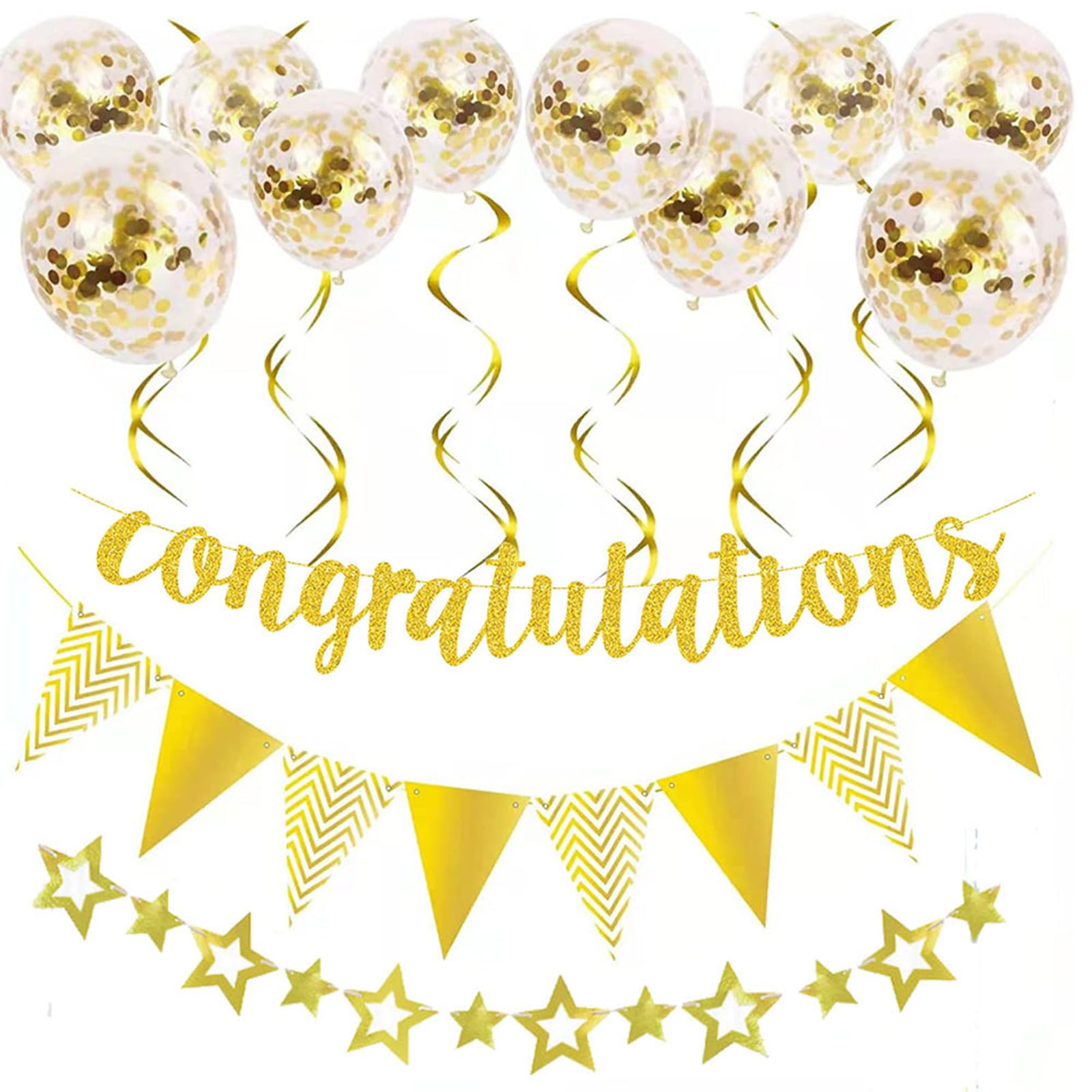 13 Pcs Congratulations Banner, Congratulations Balloons, Graduation Banner and Retirement Decorations, Versatile Wall Hanging Decoration for Wedding, Retirement, Graduation (Gold)