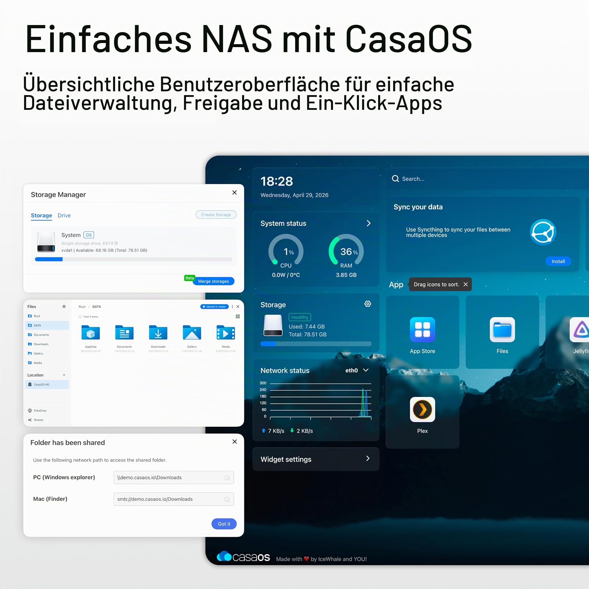ZimaBlade X86 Einzelplatine-Server für Cybe Native, DeskBuild NAS-Kit 4-Core DIY NAS mit One-Click-Apps Hackbarer persönlicher Server mit PCIe x4, Gigabit Ethernet 4K Media Network Attached Storage