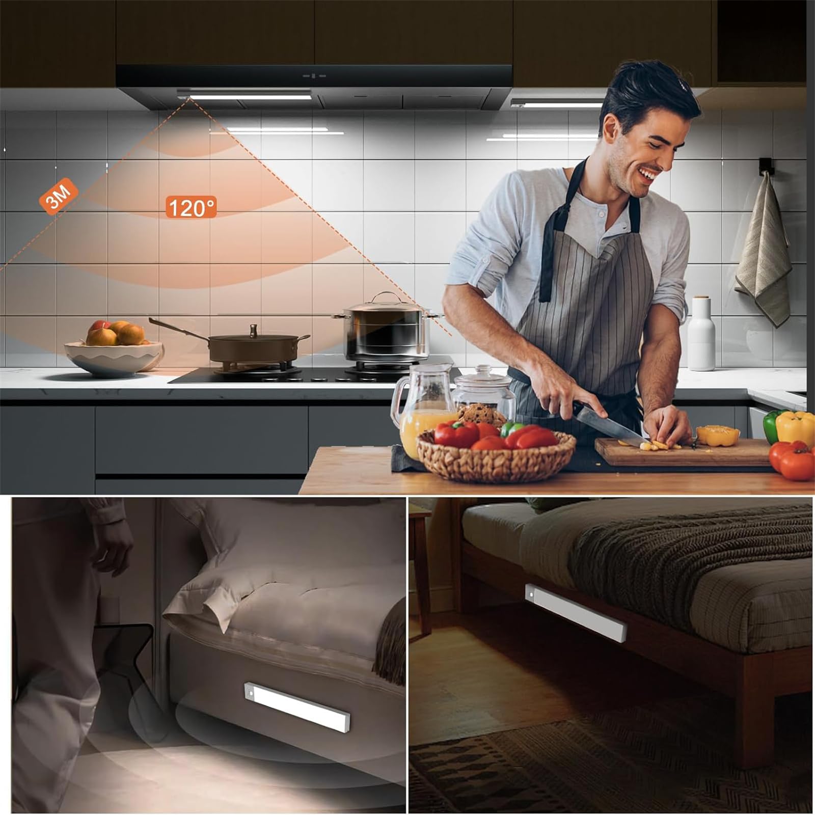 Lámpara de Pared LED para Armario con Sensor de Movimiento, iluminación de Pared Regulable de 3 Colores, Apliques de Pared con batería Recargable USB, luz de Pared inalámbrica para