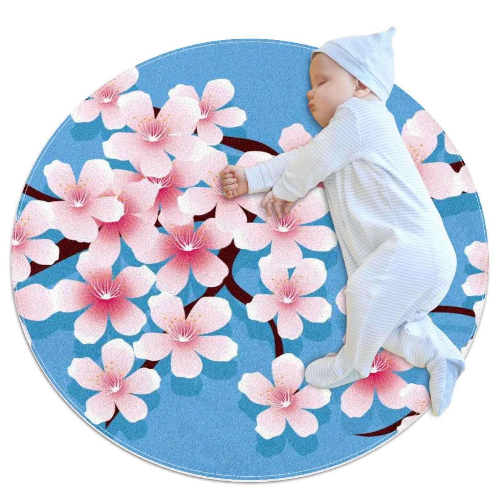 Tapis rond pour enfants isolant du sol froid motifs fleurs roses