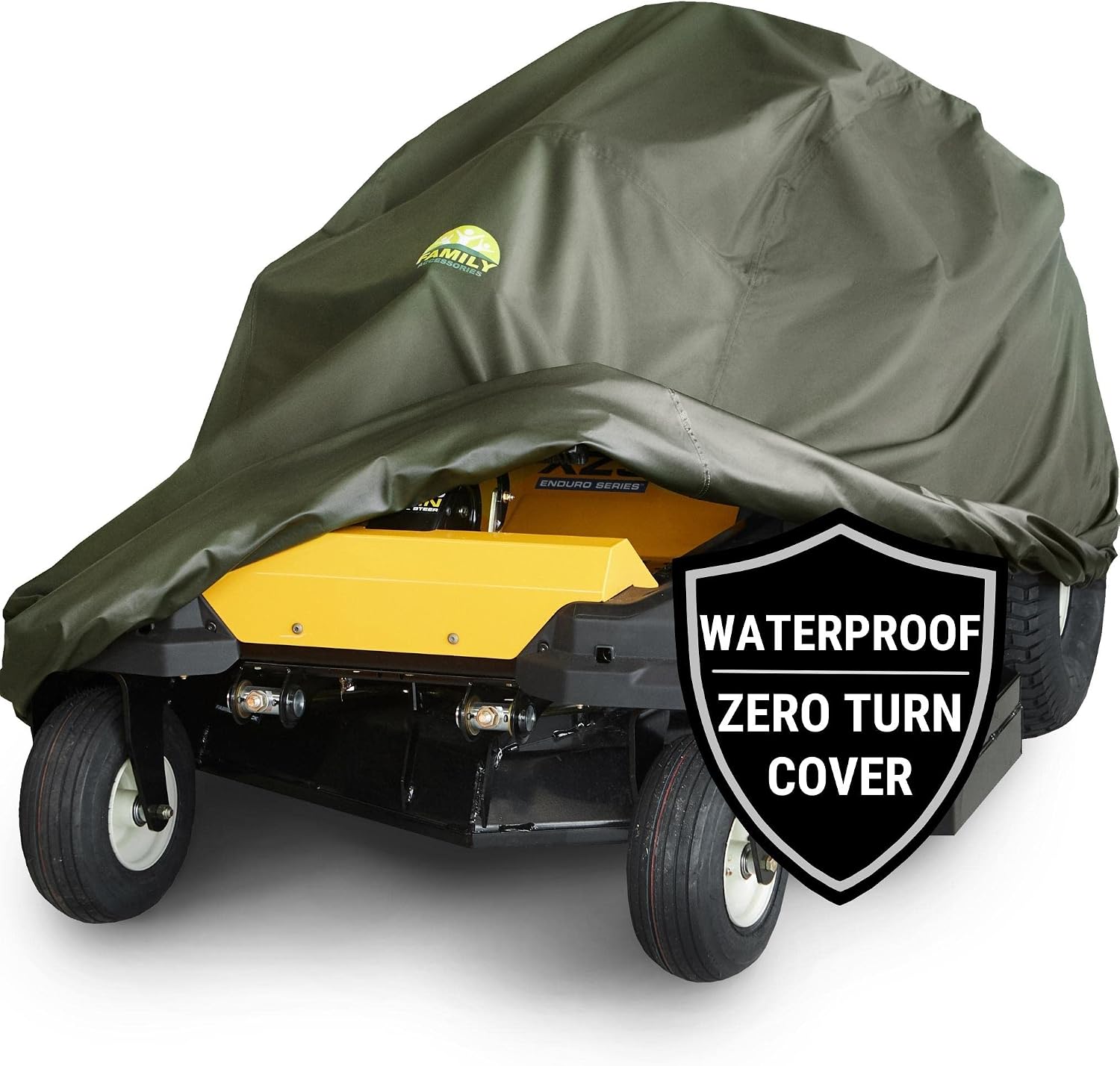 Family Accessories Zero-Turn Mower Cover. Waterproof Heavy Duty 600D Marine Grade Fabric. Riding ZTR Lawn Tractor Covers. Large Size Commercial Grade Accessories. Outdoor UV and Heavy Rain Protection.
