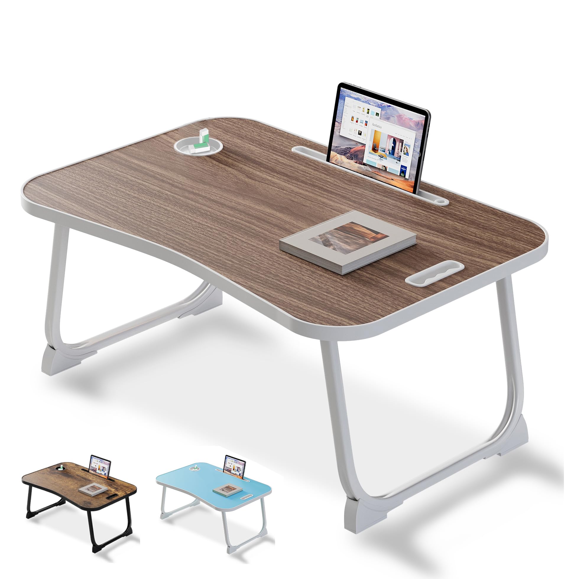 Weiqile Brown Laptop Bed Desk, Lap Desk Breakfast Tray Table For Home And Office,Eating, Reading, Writing On Bed, Sofa,Laptop Stand For Bed (Brown)