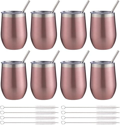 Miniatura 15 de Vaso térmico para vino de 12 oz con tapa y pajita, vasos térmicos para vino de acero inoxidable sin tallo de doble pared al vacío, vasos a granel