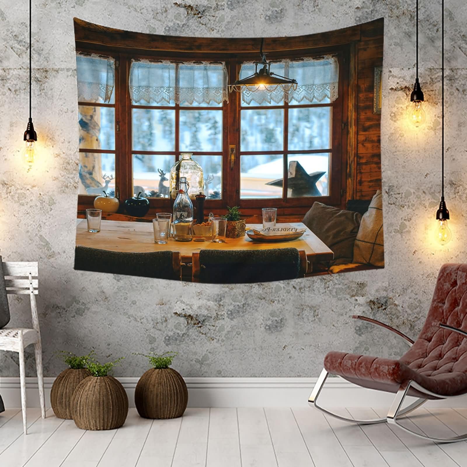 Homxi Wandteppich Wandbehänge 260 W x 240 H CM, Café Landschaft, Polyester Tapestry, Braun