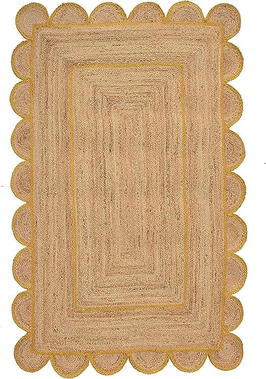 Tapis en jute rectonculaire festonné jaune pour maison et grand salon