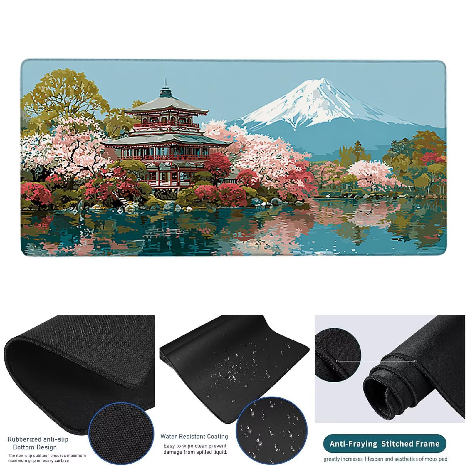 Tappetino Mouse Gaming Blu Tappetino Mouse XXL 1000x500x3 mm, Giappone Mousepad Accessori Gaming con Bordi Cuciti, Sottomano Scrivania Migliorare la Precisione e la Velocità per Giocatori w-5382