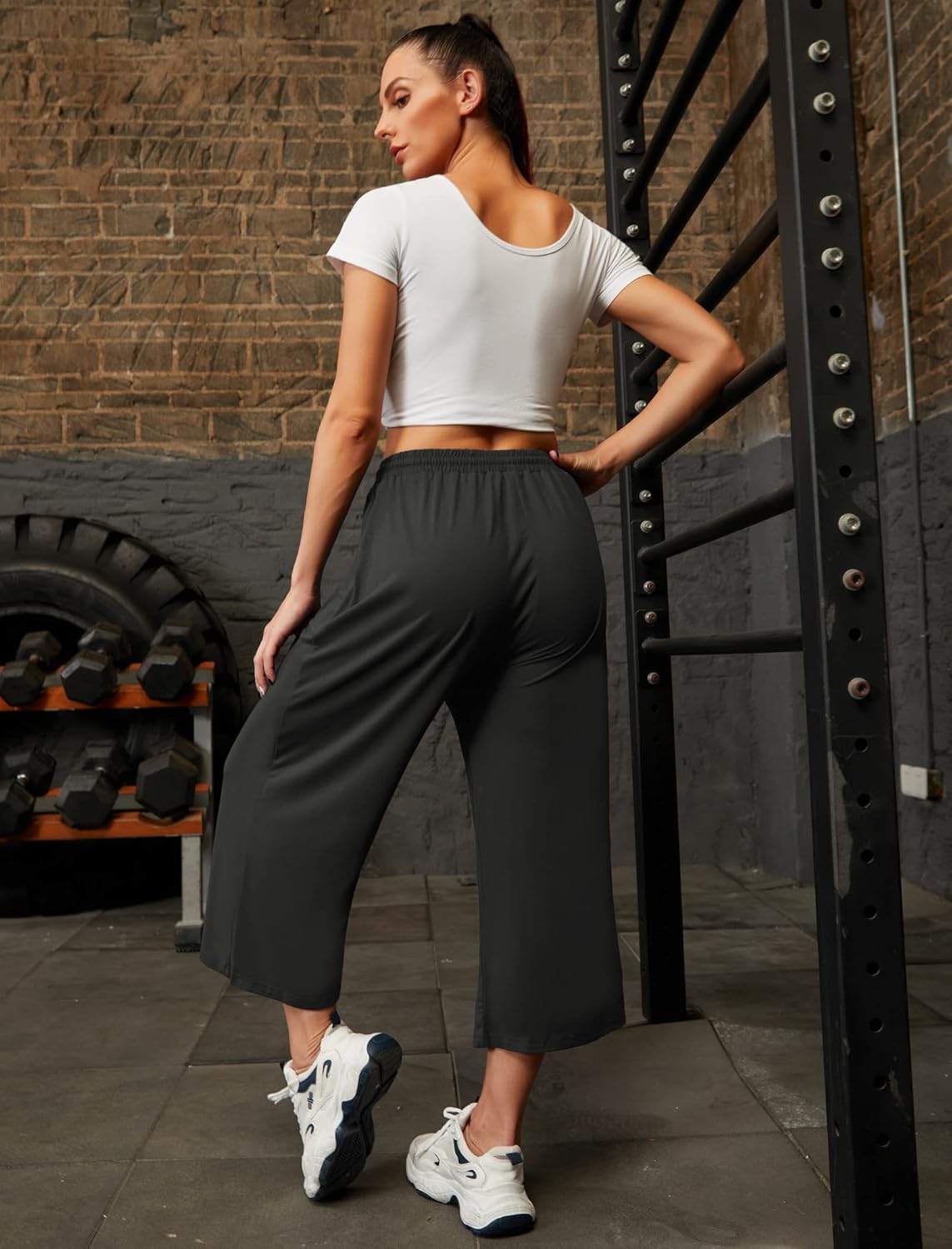 Annenmy Womens Capri Yoga Pants Wide Leg Gym Shorts Quick Dry Drawstring Pants Loose Workout Capris Sweatpants with Pockets - Image 6