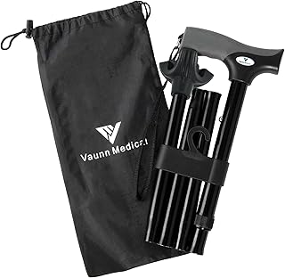 FSA/HSA Eligible, Vaunn Medical Easy Grip Height Adjustable Folding Cane/Walking Stick with Strap/Pouch- Compact, Portable, and Safe Walking Assistant- Non-Slip Grip Handle- Men, Women, Elderly