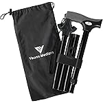 aunn Medical Easy Grip Height Adjustable Folding Cane/Walking Stick with Strap/Pouch- Compact, Portable, and Safe Walking Assistant- Non-Slip Grip Handle- Men, Women, Elderly