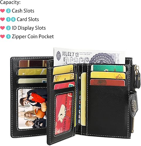 Vista 3 de Billetera pequeña personalizada, con nombre grabado, de piel auténtica, con bloqueo RFID, soporte plegable para tarjetas de crédito con bolsillo