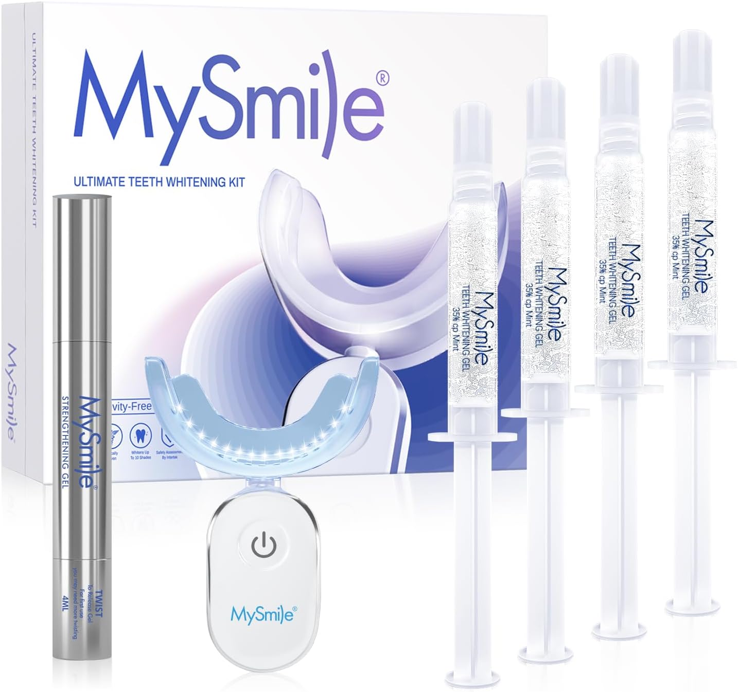 MySmile 4Pcs 35% Non-Sensitive Teeth Whitening Gel Refill Pack Kit for Whitening Teeth - Effective Painless Carbamide Peroxide Enamel Safety Mint Flavor Teeth Whitener