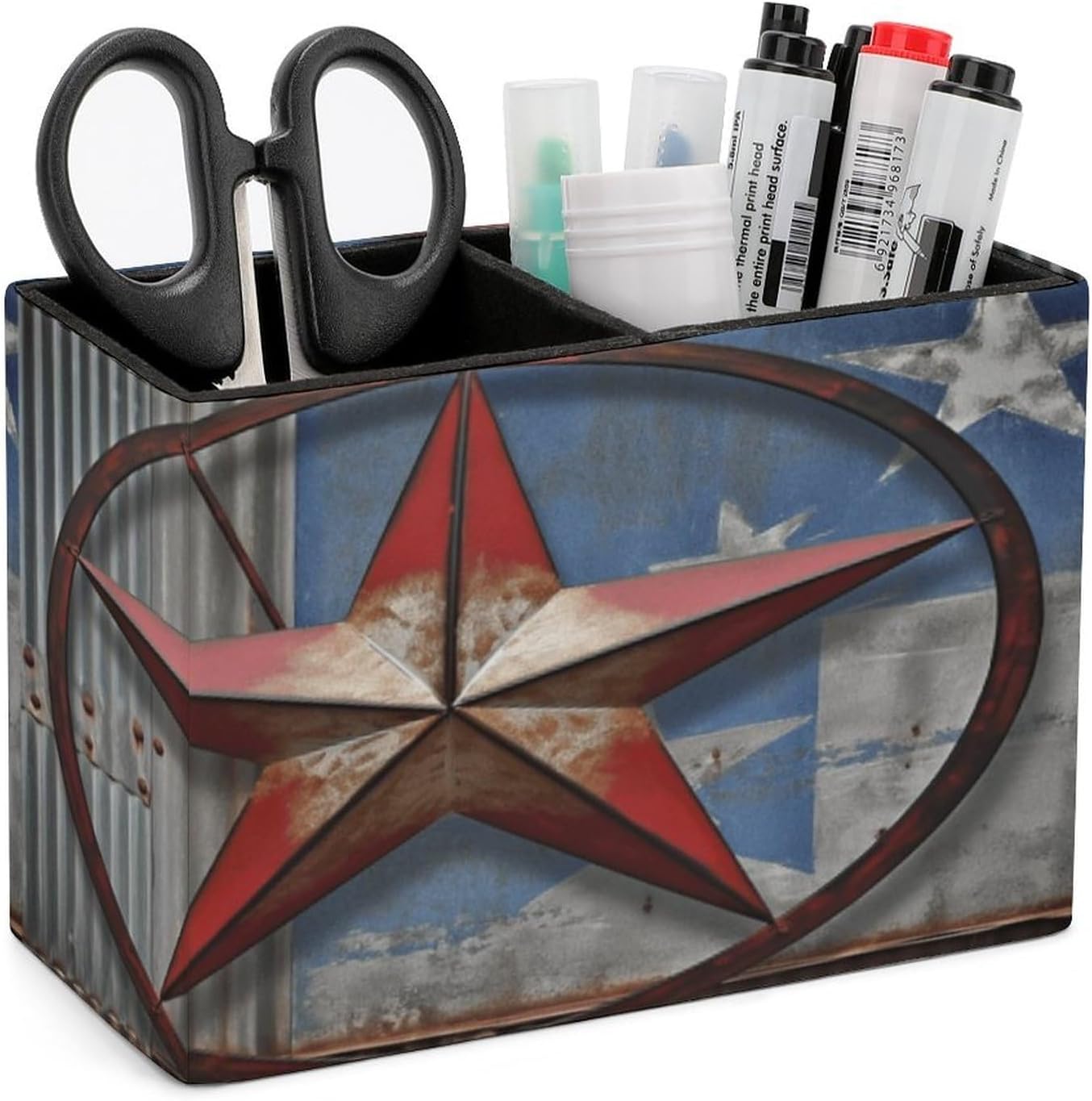 Rectangle Pen Holder American Wastern Texas Star Desk Organizer Pencil Cup