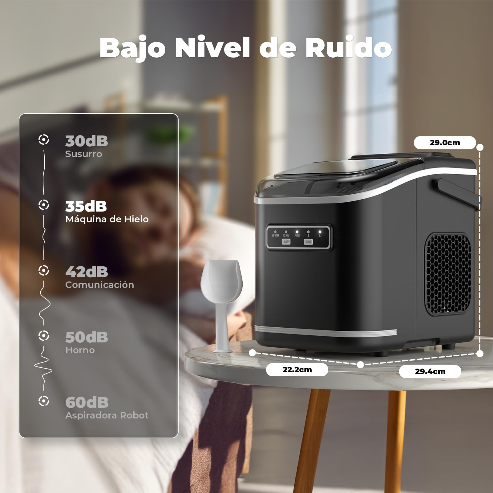 Máquinas para Hacer Hielo, Acmeenjoy 12kg/24h Maquina de Hielo para Encimera, Hielo en 6-8 minutos, Maquina de Hielo Portátil y Autolimpiante con Mango para el Hogar/Fiesta/Cocina/Bar