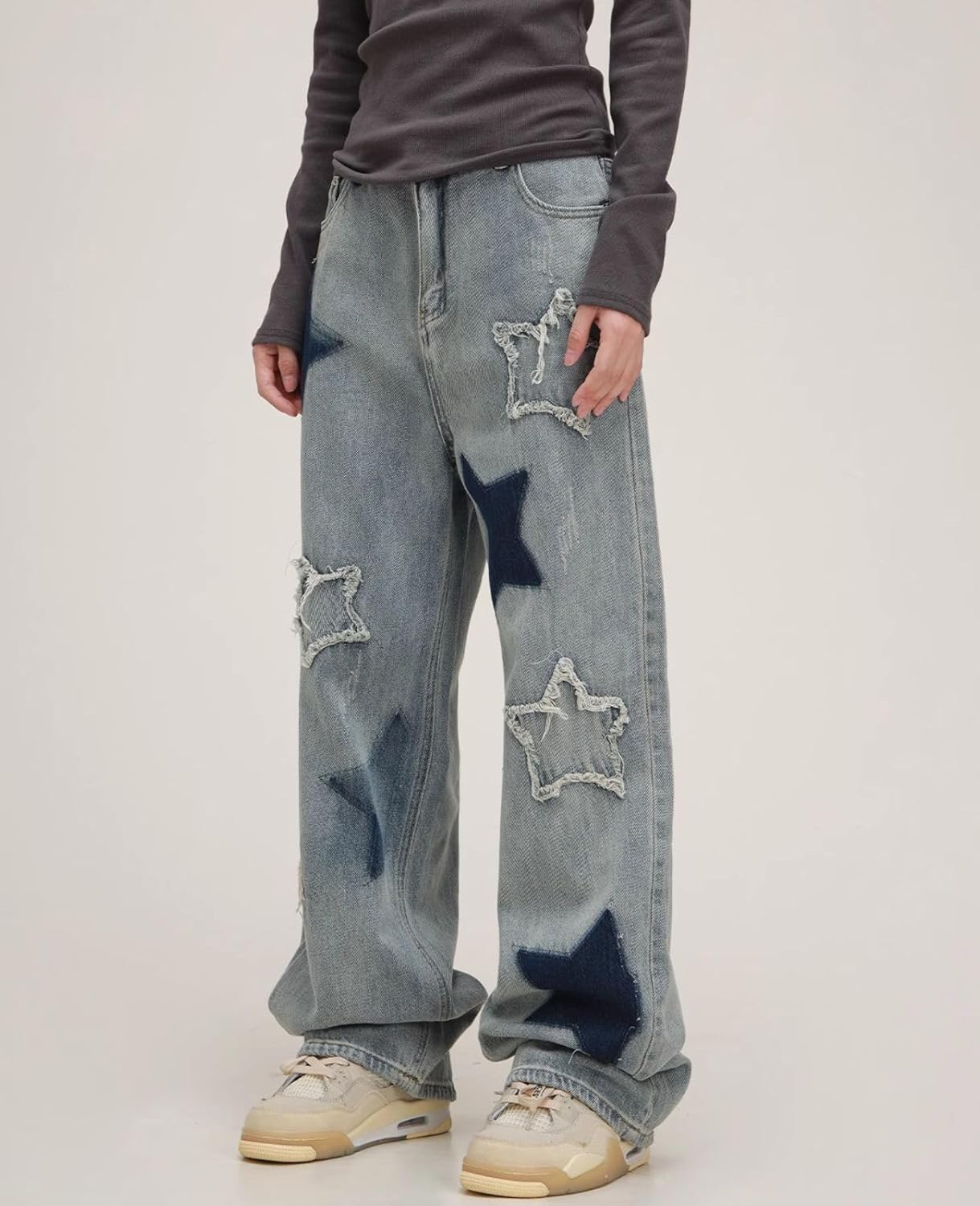 Cute Jeans for Women Girls Star Patchwork Pants High Waisted Straight Leg Jean Casual Preppy Clothes - Image 4