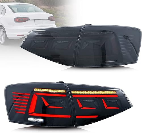 VLAND Luces traseras LED ahumadas compatibles con Volkswagen Jetta 2015-2018 - Conjunto de lámparas traseras con animación de arranque y señal de