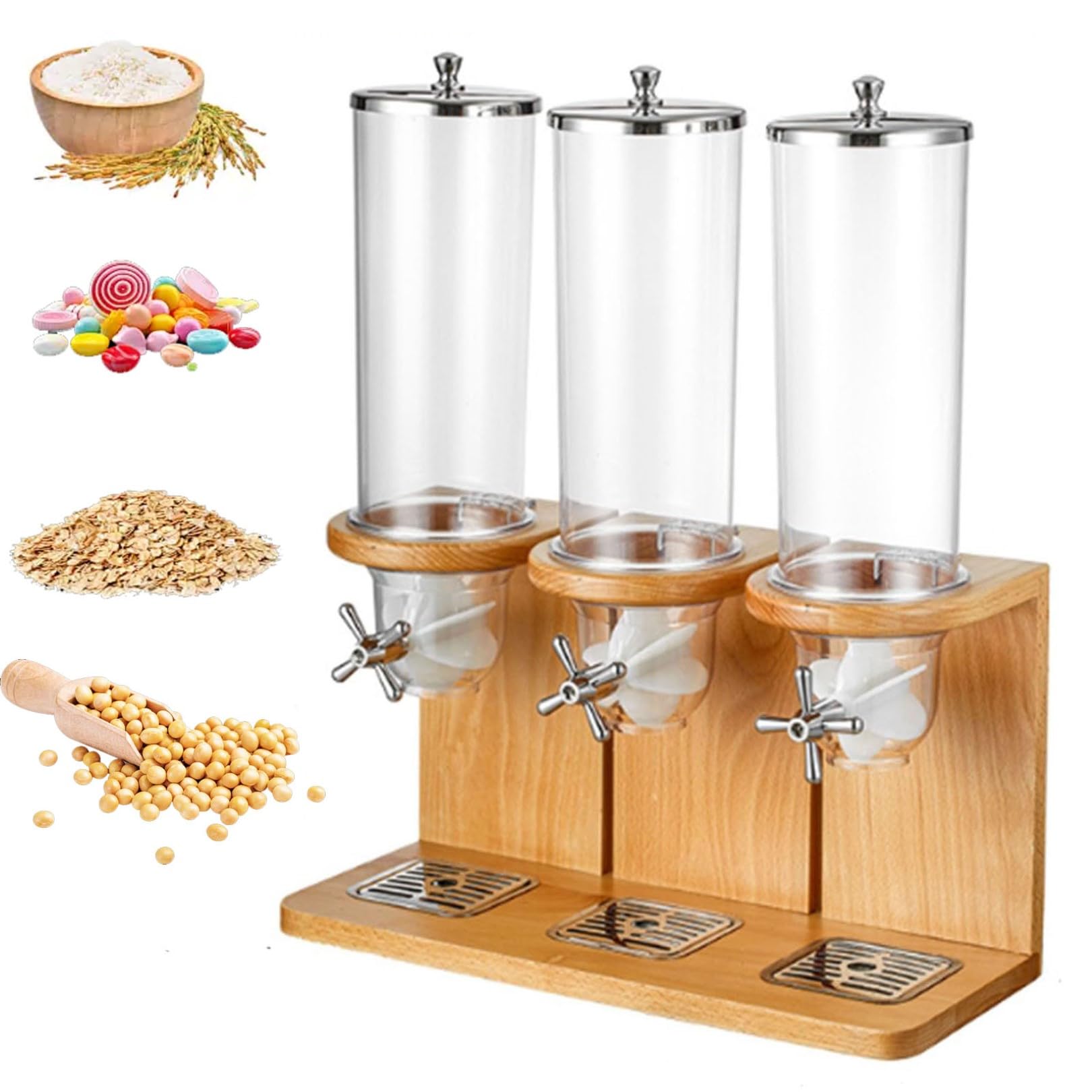Bambusowy dozownik zbożowy Airtight Grain Container with Steel Lid Wood Base Holds Rice Beans Nuts 3.5L Large Capacity Pantry Organizer Keeps Food Fresh Counter Storage