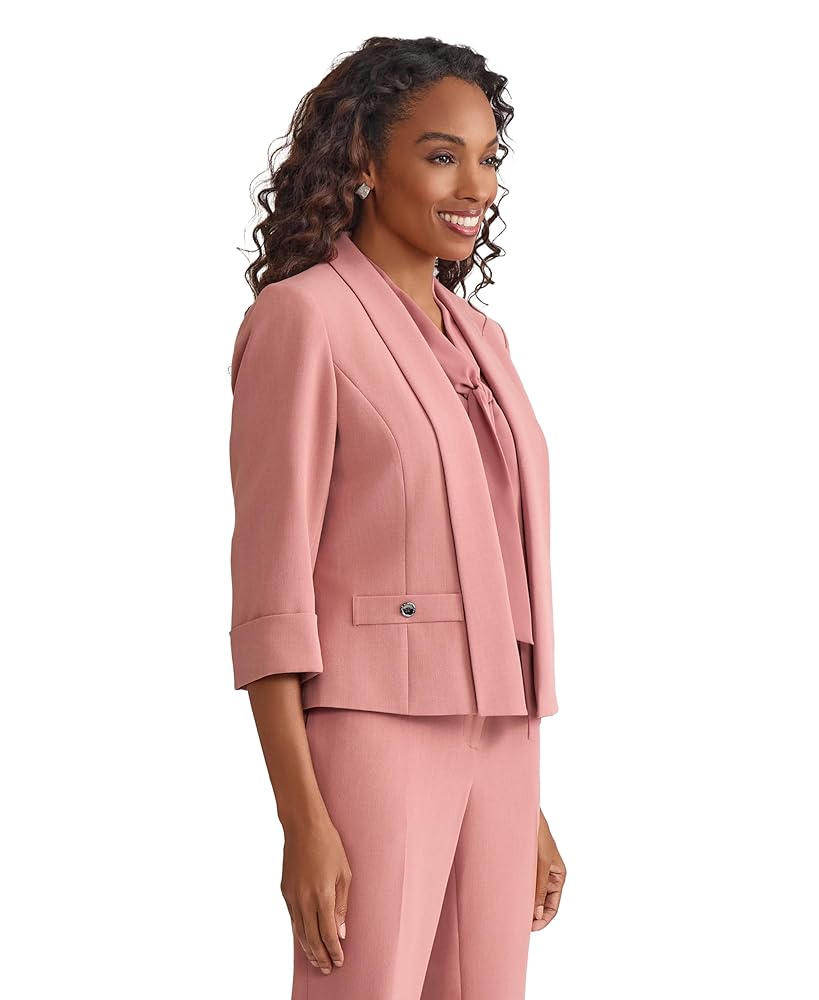 Kasper Women's 3Q Sleeve Shawl Collar Jacket, Tearose at