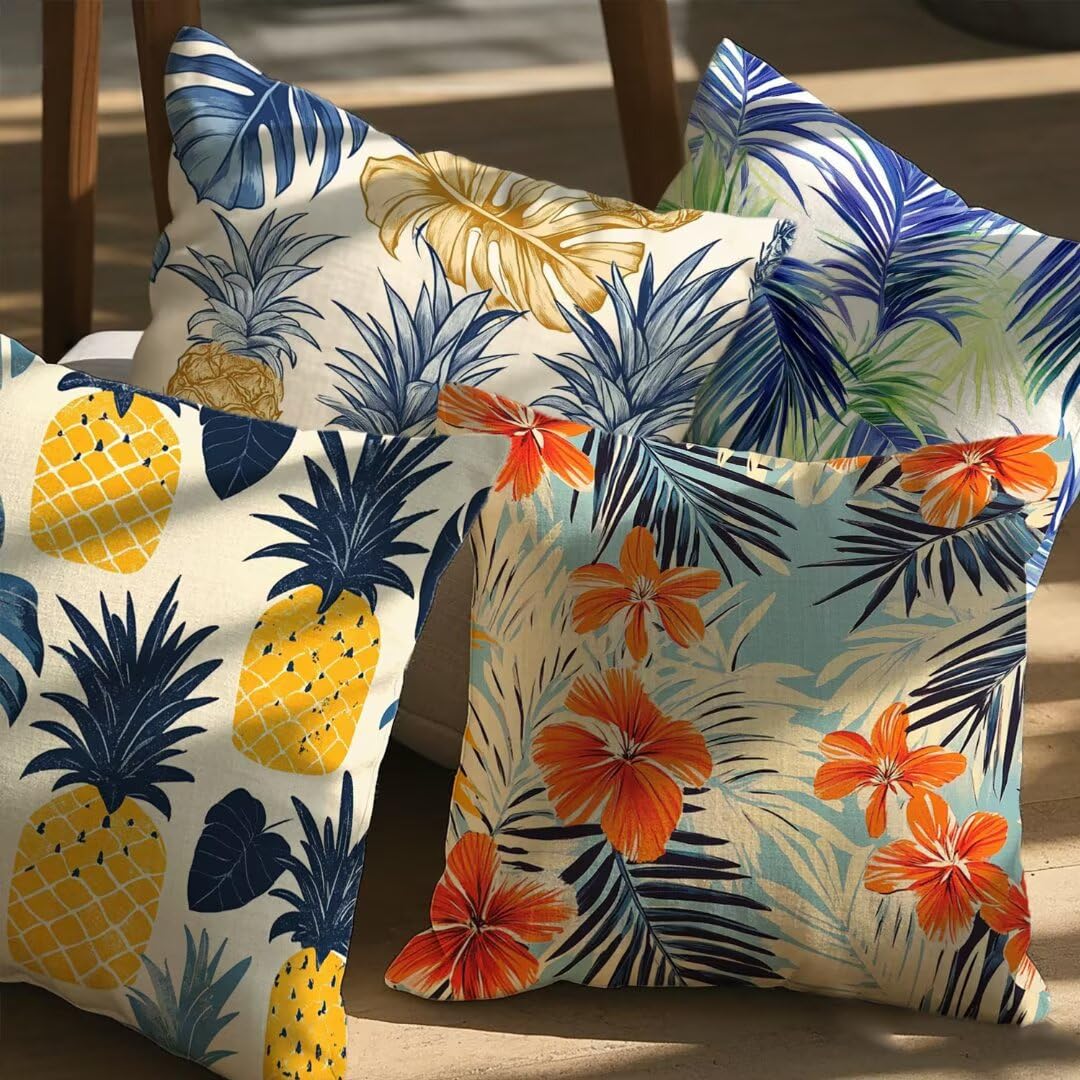 Housse de coussin 40x40 lot de 4 en lin imperméable bohême avec fermeture éclair invisible Ym51