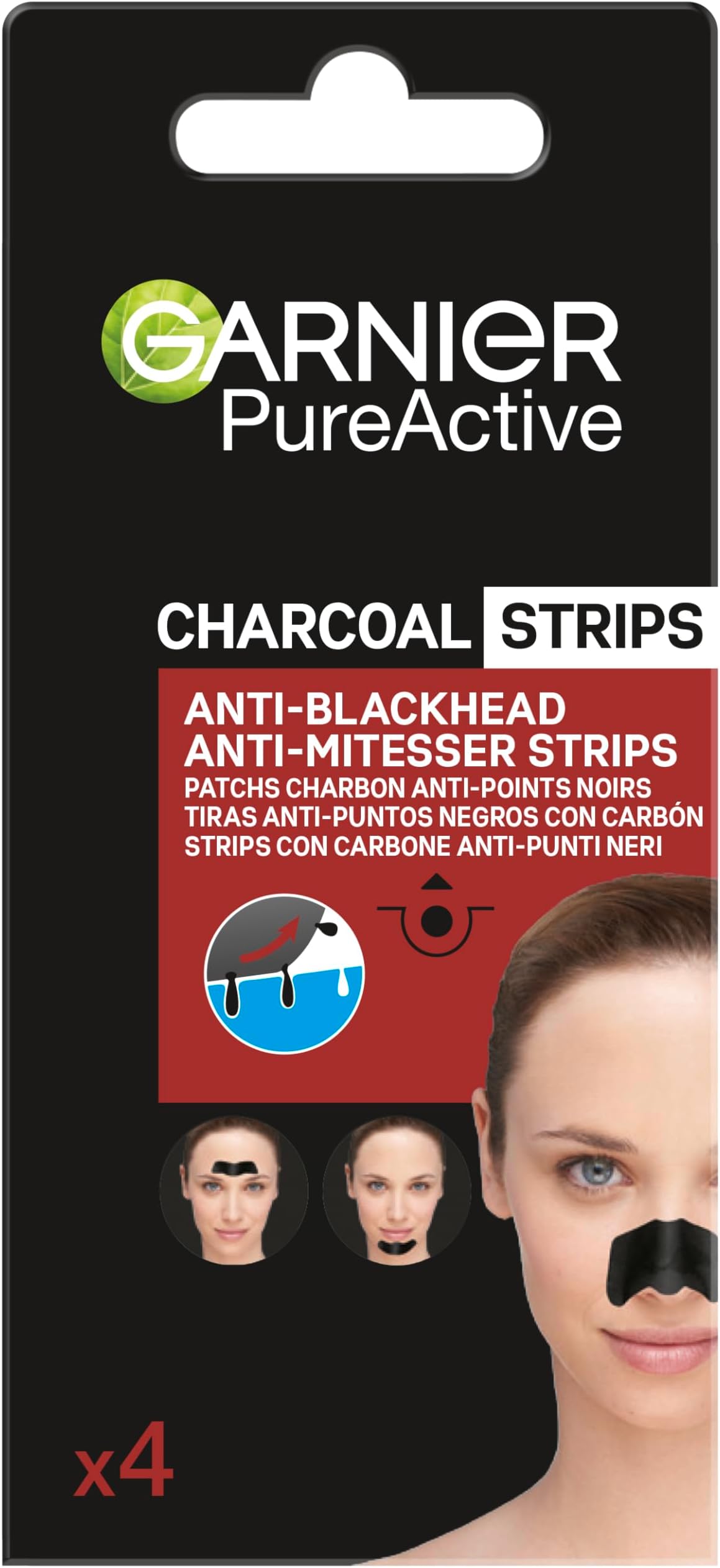 Garnier Pure Active Anti-Blackhead Charcoal Nose Strips, Pack Of 4