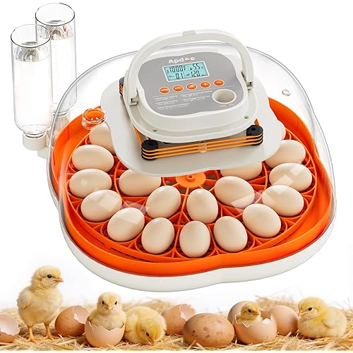 APDOE Egg Incubators for Hatching Eggs, Temperature and Humidity Control, Automatic Egg Turning, Egg Candler, External Water Bottle, Air Vent, for Chicken, Duck & Quail Eggs, 25 Eggs