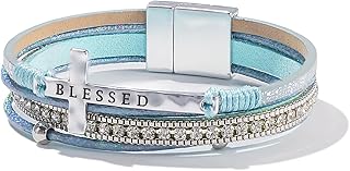 Cross Leather Bracelets Christian Jewelry Religious Gifts for Women Boho Wrap Cuff Bangle Bracelets with Magnetic Clasp