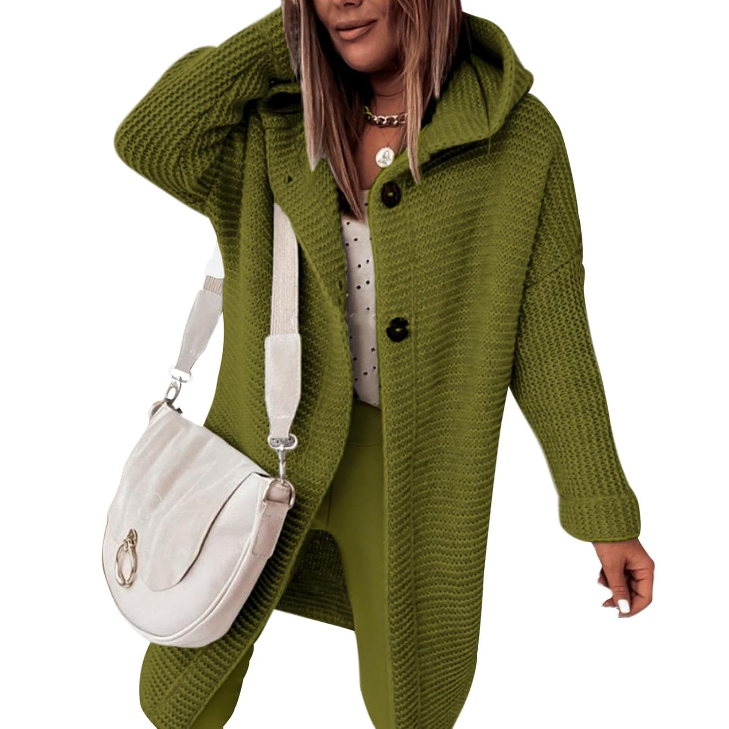Long Hooded Cardigans for Women Button Front Chunky Knit Oversized Long Sleeve Casual Sweater Fall Winter Coat