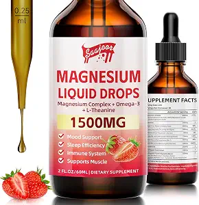 Magnesium Glycinate Liquid Drops, 1500mg Magnesium with Vitamin B6, D3, K2, Omega-3, Strawberry Flavor - 2 Fl Oz