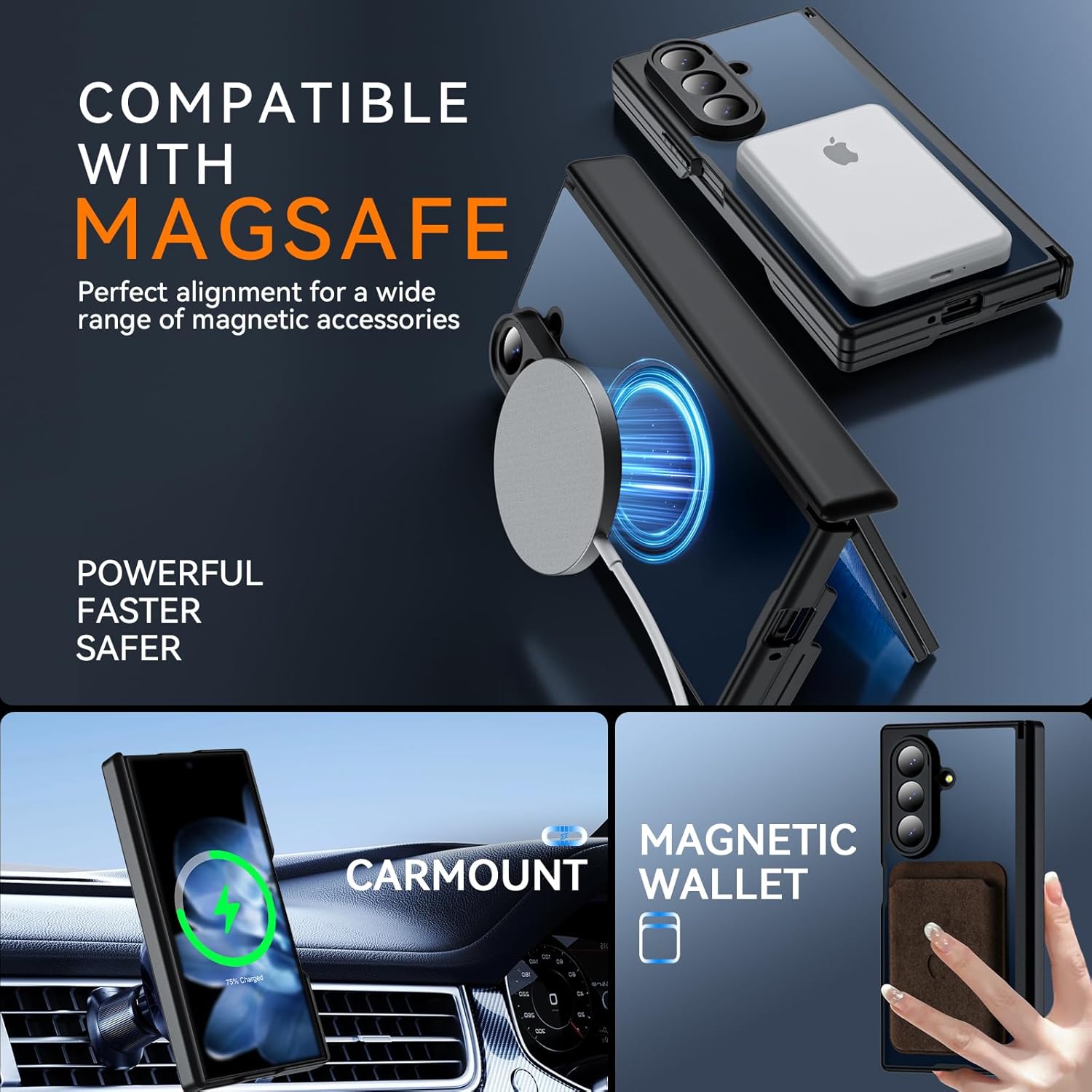Hensinple for Samsung Galaxy Z Trifold Case Magnetic, Z Trifold Case [Hinge Protection] [Compatible with MagSafe], Magnetic Charing Translucent Matte Back Shockproof Phone Case for ZTriFold, Black