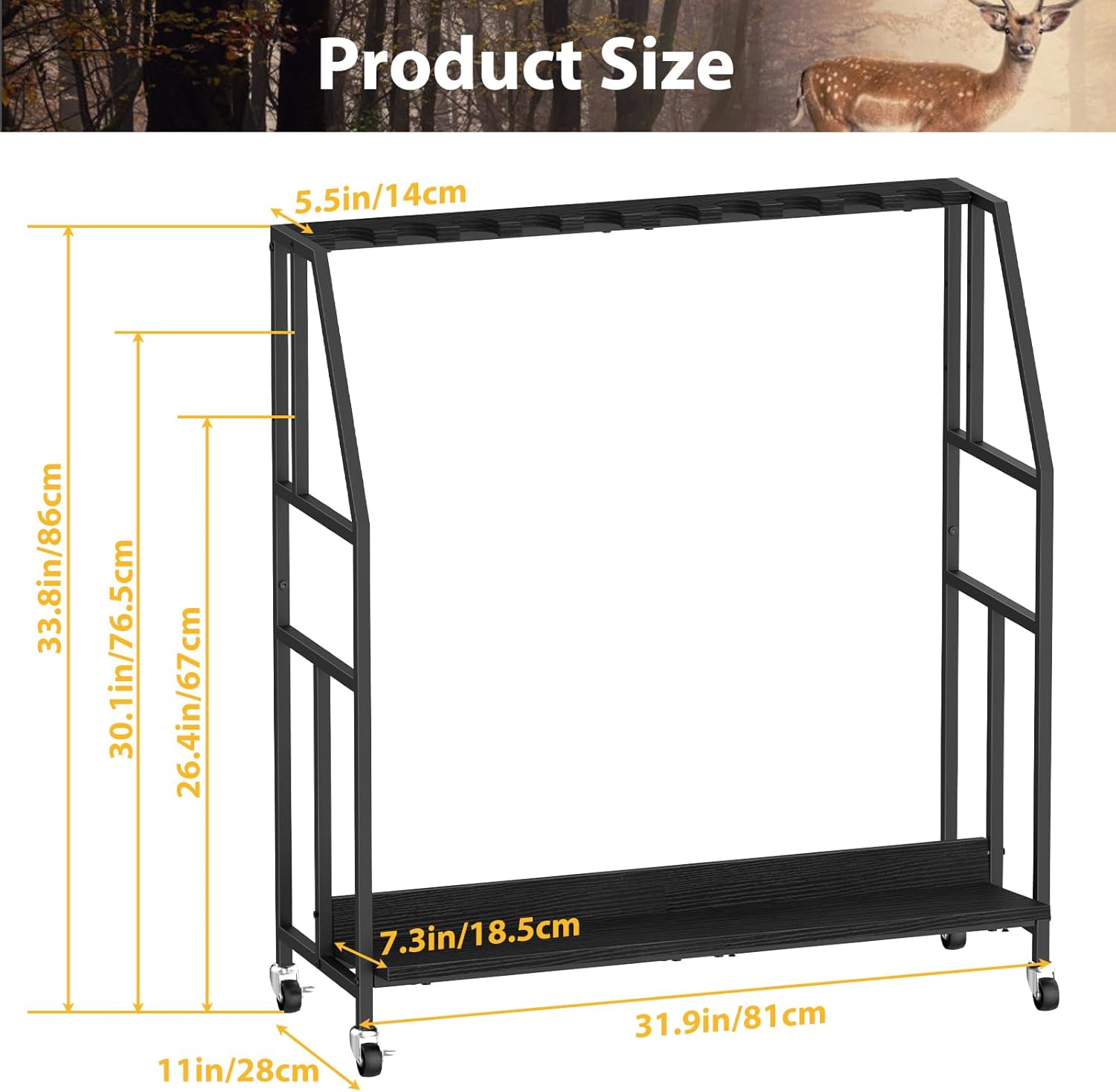 Nandae Gun Racks, Floor Standing Shotgun Rack Indoor Outdoor, Heavy Duty Metal Frame Wooden Rifle Racks with Wheels, Vertical Display Stand for Home Garage Gun Storage - Holds up to 10 Long Guns