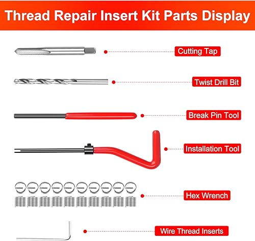 Vista 17 de 15 PCS Kit de inserción de reparación de rosca métrica M10* 0.039 in Juego de herramientas de roscas para reparación de agujeros de tornillo