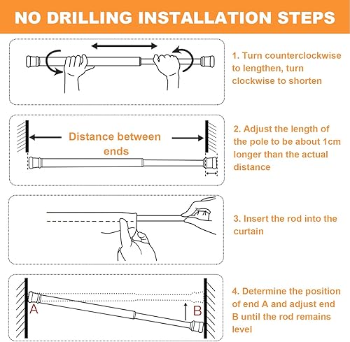 Miniatura 4 de ZOCONE Barra de cortina de tensión de 43 a 75 pulgadas, barra de cortina de ducha negra, tensión de barra de ducha ajustable, sin taladro, con