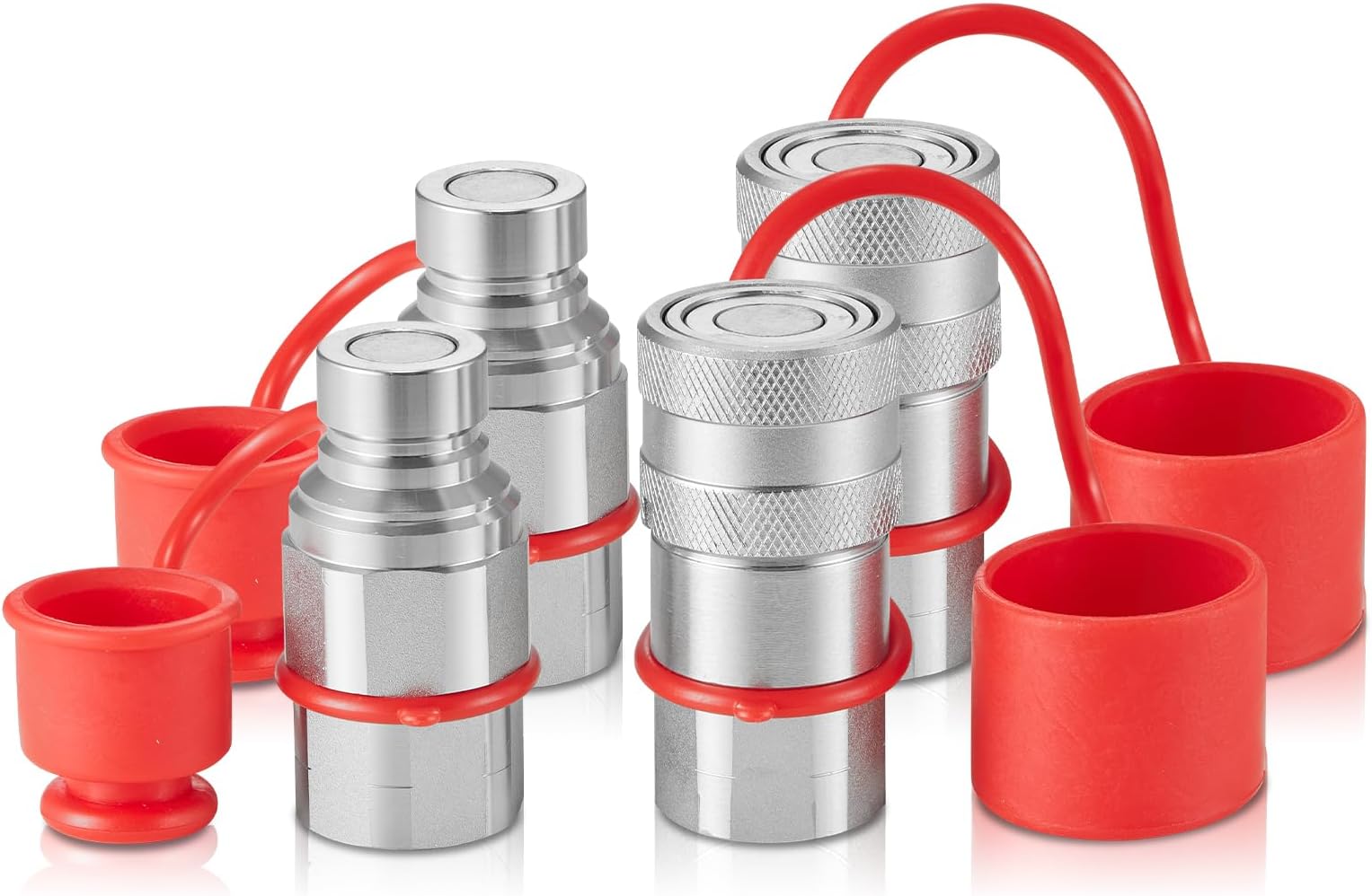 VEVOR 1/2" Flat Face Hydraulic Couplers, 1/2" NPT Skid Steer Hydraulic Quick Connect Couplers with 4 Dust Caps (ISO16028)