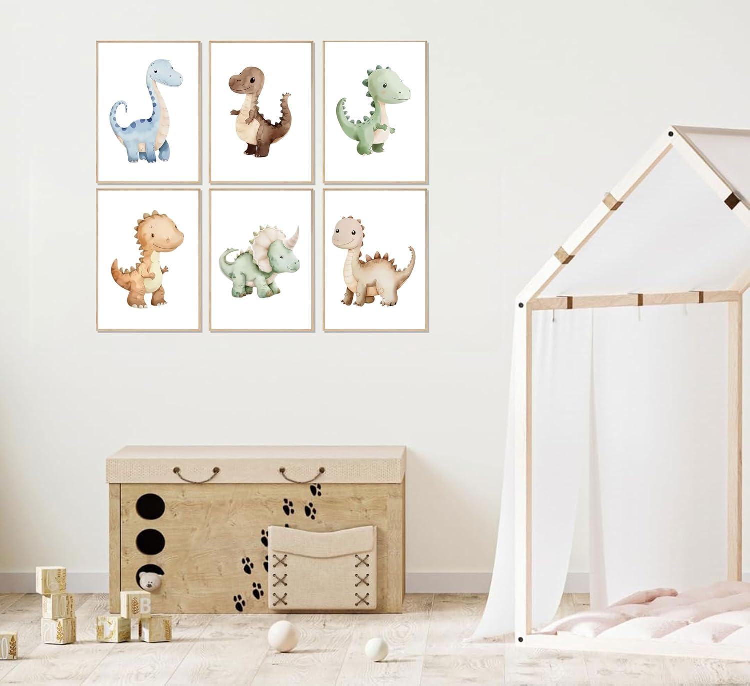 ELESFEK 6Pcs Dinosaur Nursery Wall Art Kids Room Canvas Poster Toddler Baby Watercolor Dino Wall Decor Dinosaur Painting Prints Cute Dino Pictures for Nursery Bedroom Boy Playroom Unframed
