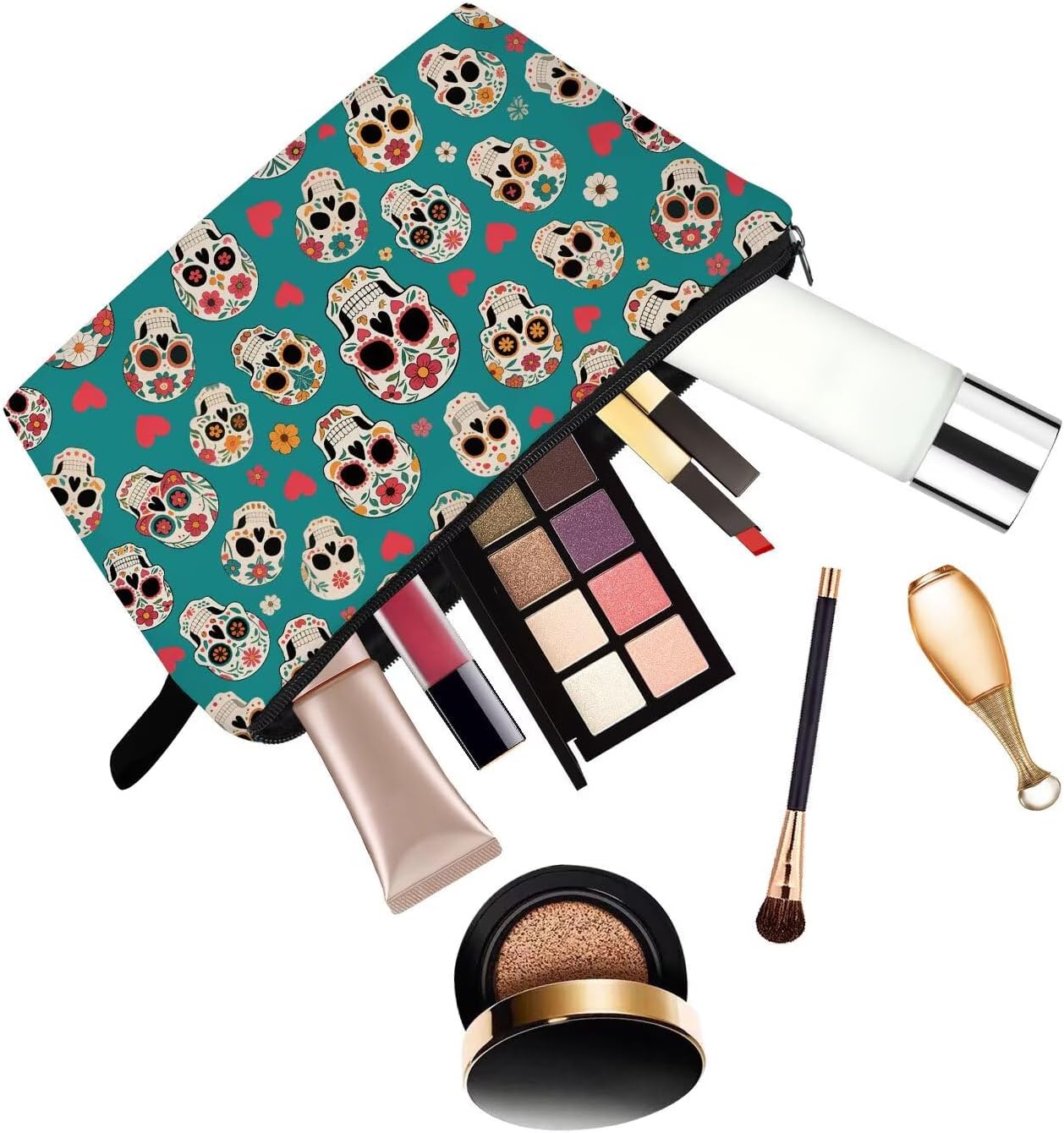 Floral Skull Print Small Cosmetic Bag image 5
