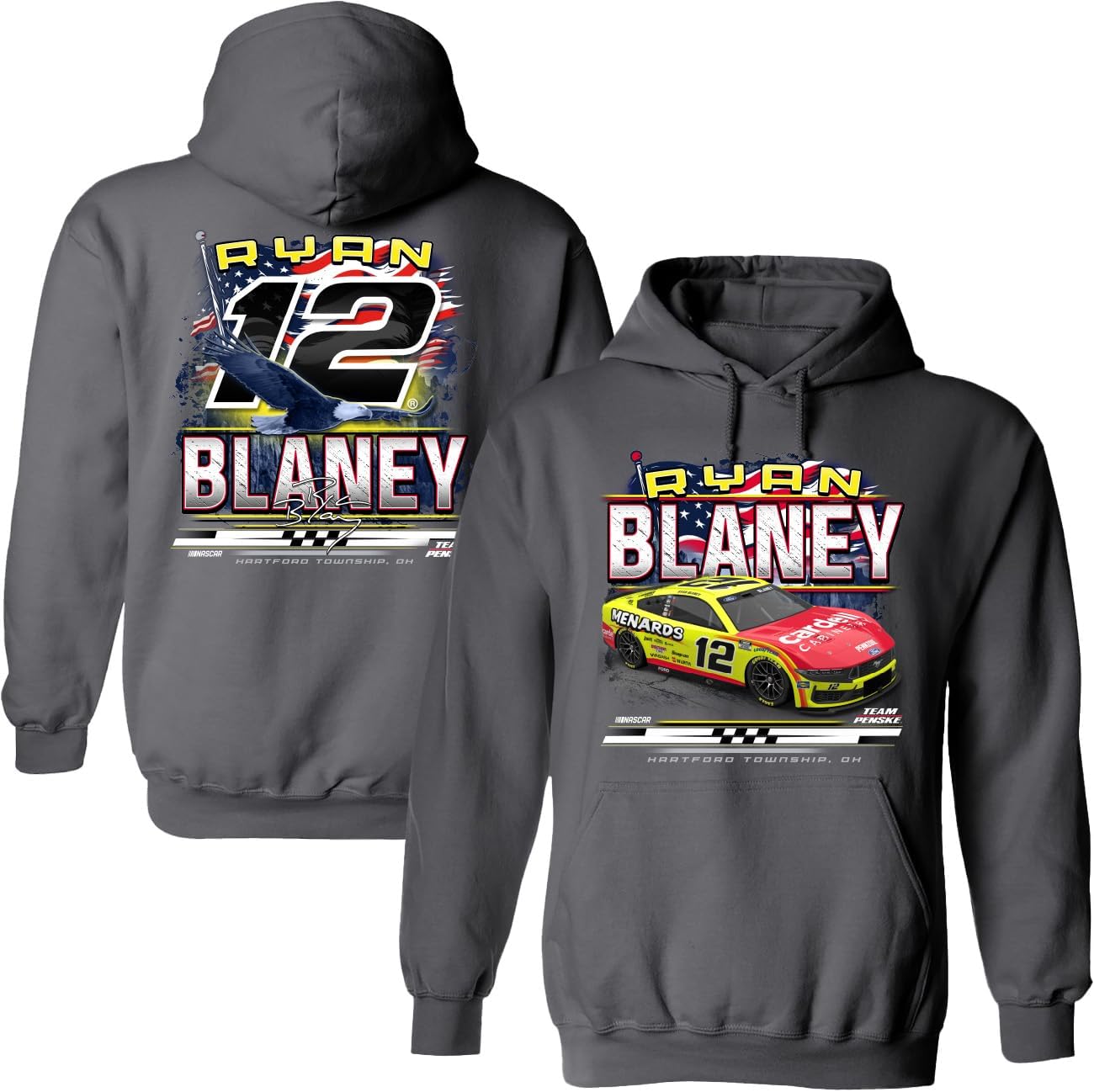 Checkered Flag Sports Ryan Blaney Menards Patriotic Eagle 2-Spot Hoodie Outerwear Sweatshirt Gray