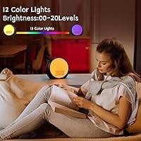 Vista 6 de Reloj despertador de amanecer para niños, durmientes pesados, dormitorio con simulación de amanecer, puesta de sol, ayuda para dormir, alarma dual