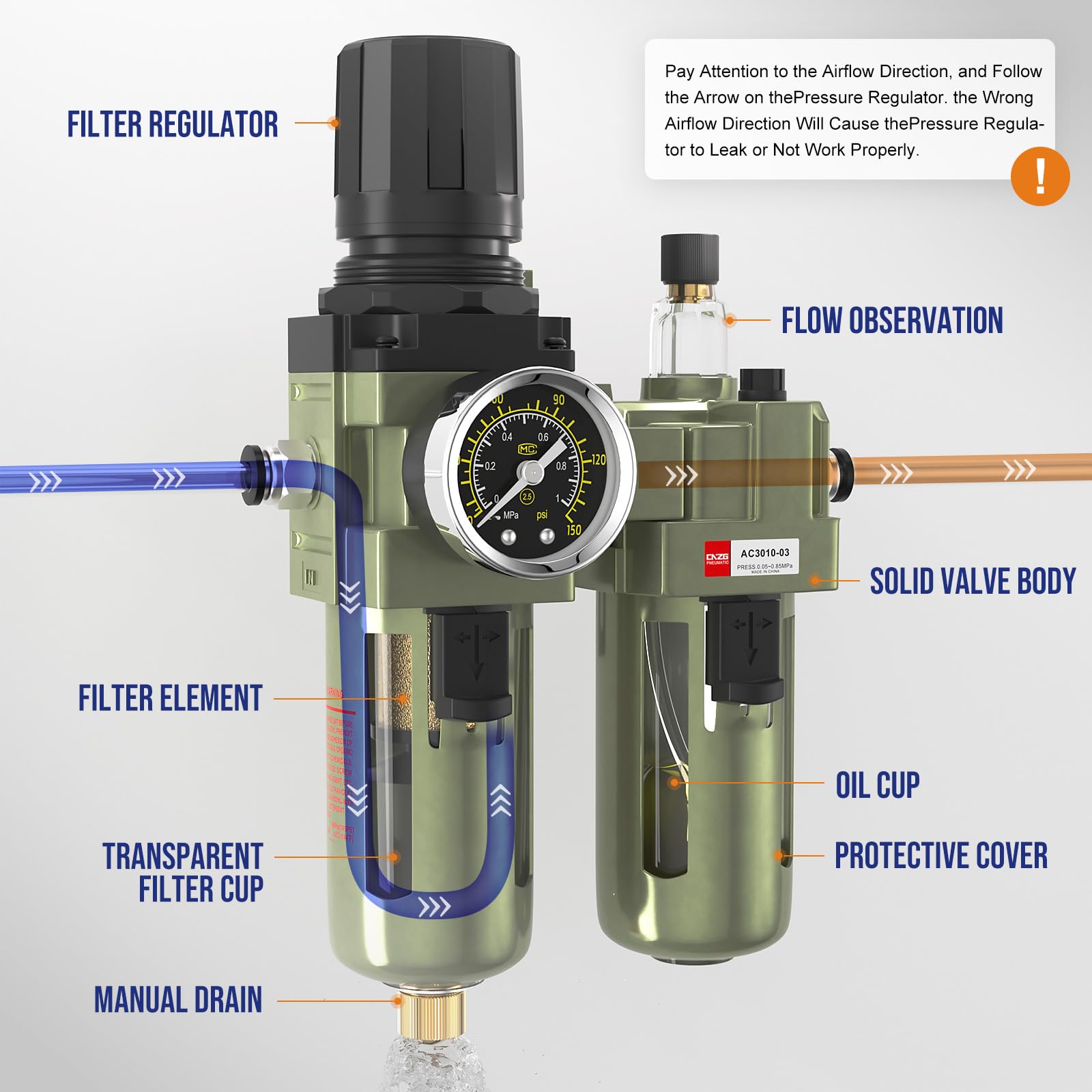 NPT 3/8" Air Compressor Water Separator Filter Pressure Regulator — Amazon image 3