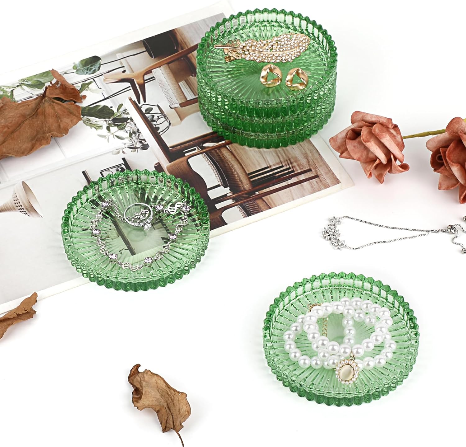 Modern Clear Green Glass Coasters Set of 5 - Round Crystal Coasters for Drinks, Coffee Table Decor - Image 6