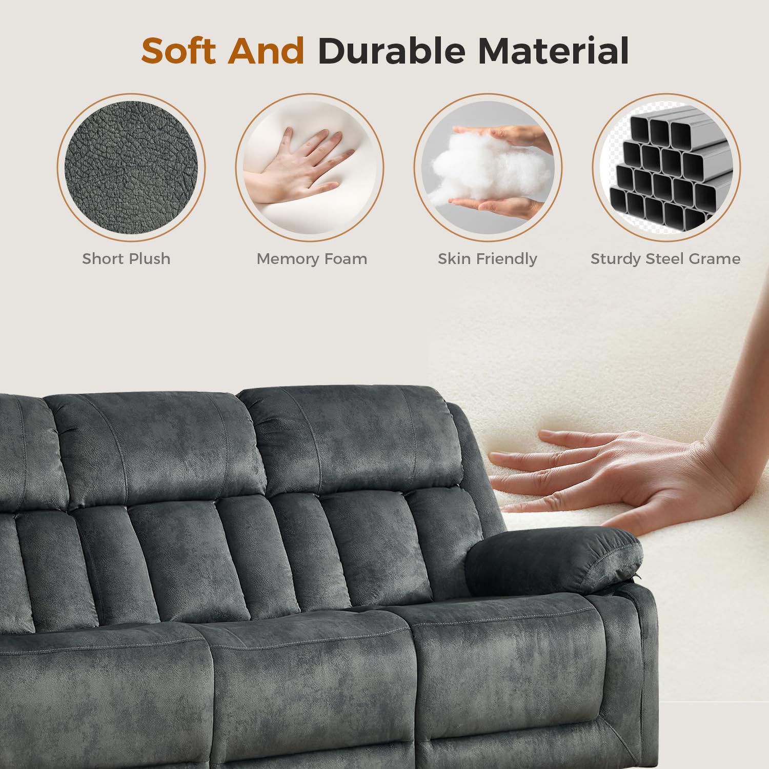 Manual Recliner Set Overstuffed Chair Wall-Hugger 3-Seat Loveseat Sofa Grey 1+3 image 2