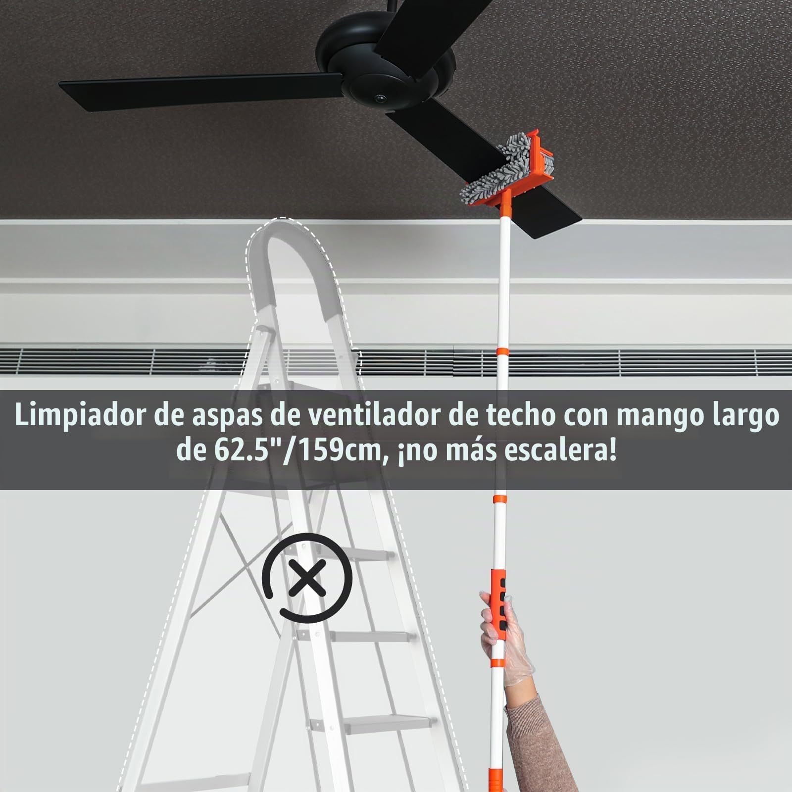 Qaestfy Limpiador de Ventilador de Techo Mopa para Limpiar Azulejos y Paredes Mango Largo 159CM Mopas de Limpieza Suelos 4 Trapeadores Reutilizables de Chenilla y Microfibra
