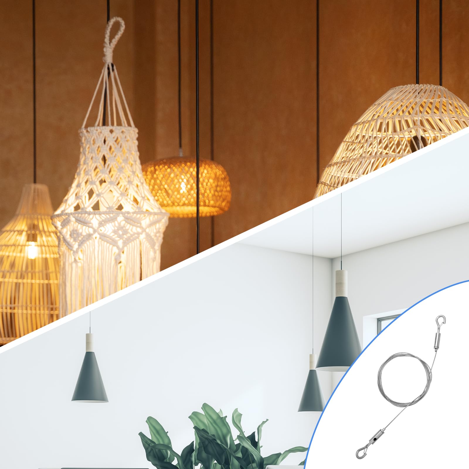 4 Pezzi Filo per Appendere Quadri con Ganci Corda per Foto Fune Metallica con Occhielli Cavo Regolabile per Appendere Quadri con Ganci per Appendere Specchi Lampade Opere Arte (2m x 1,5mm