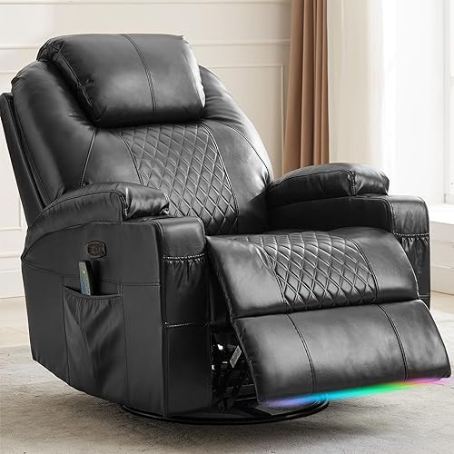 Power Swivel Rocker Recliner Chair with Heat and Massage, LED