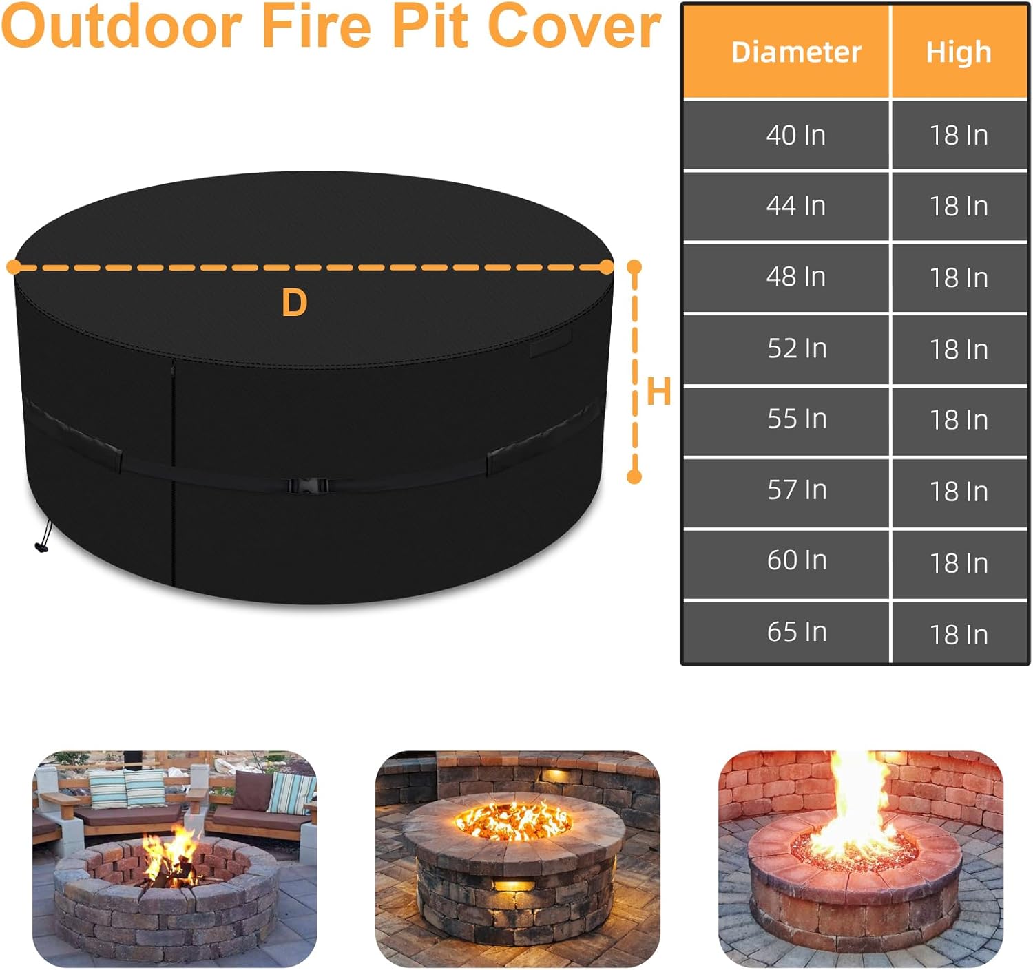 Fire Pit Cover, 52 Inch Outdoor Patio Round Built in Stone Fire Pit Cover, Heavy Duty 600D Quality Oxford Cloth fire Pit Cover, for In Ground Fire pit, Outdoor rain, Snow, Wind, UV (52 Inch)